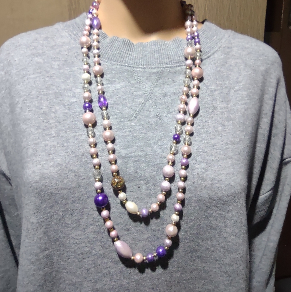 Purple and Pink Beaded Costume Necklace